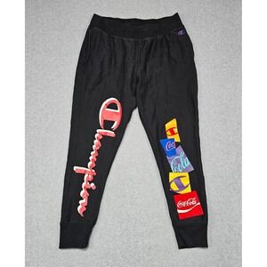 Champion Sweatpants Mens XL Reverse Weave Coca Cola Jogger Black Tapered Leg